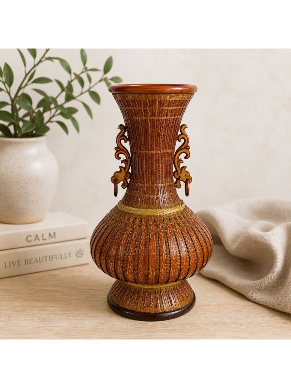 Organic Woven Vase Zhejiang Handicrafts China VTG Rattan Style Decorative Decor